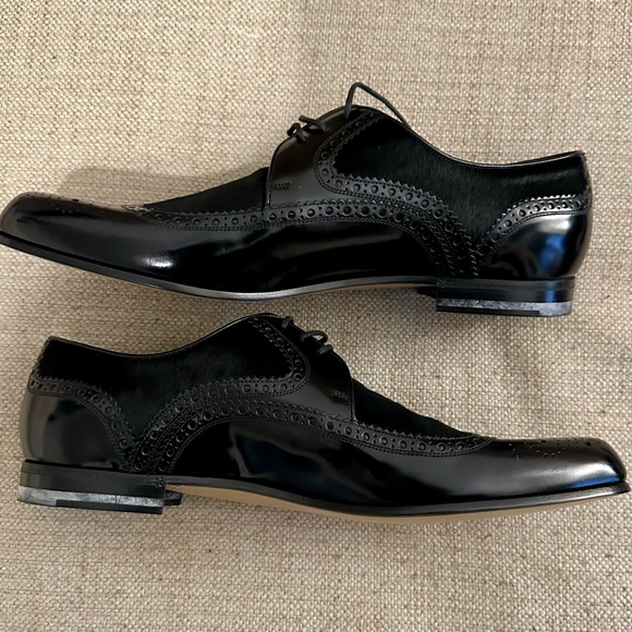 Men’s Gucci Laceups in black leather and black pony skin. Size 10.5. - Picture 5 of 8